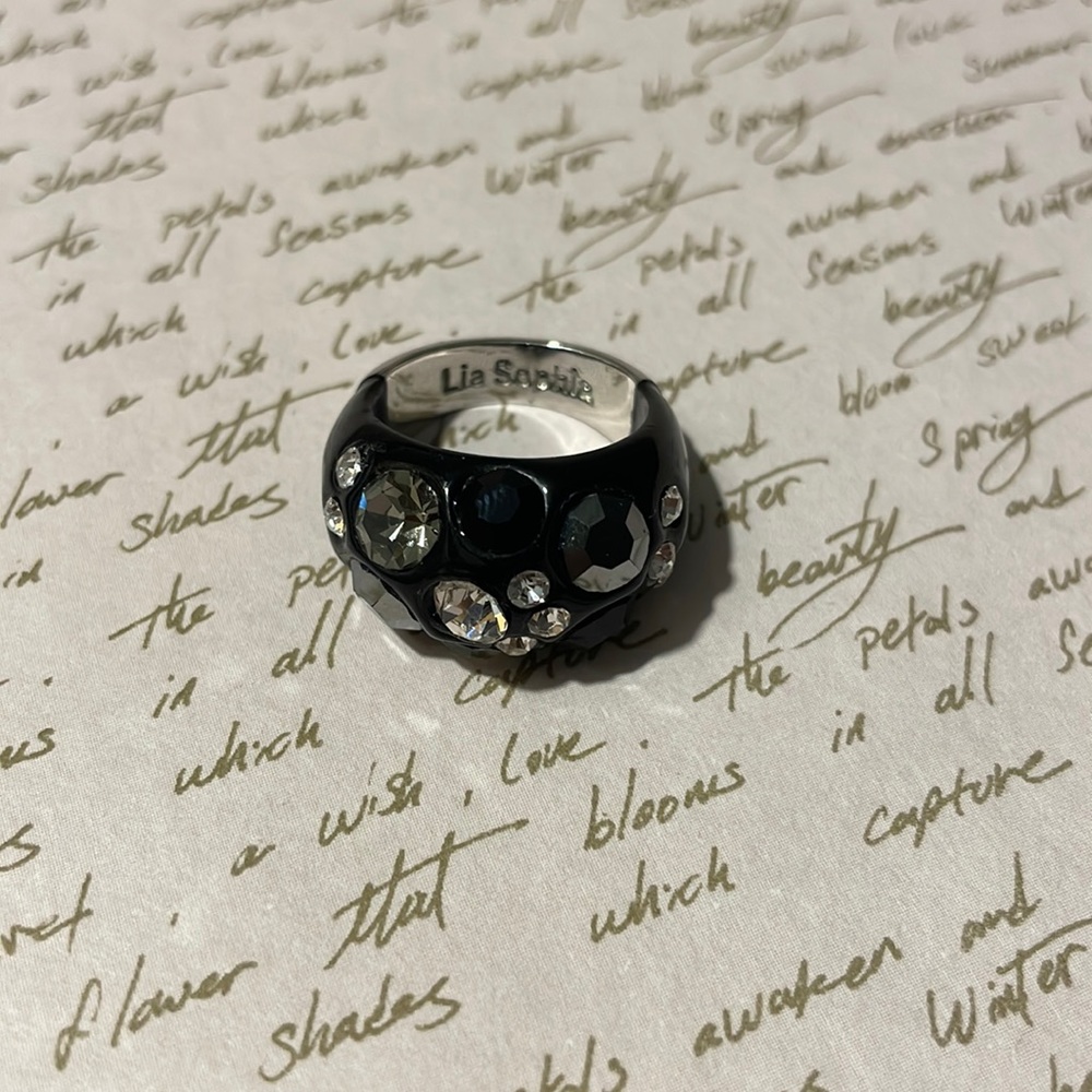 Lia Sophia Black Enamel Cluster Ring